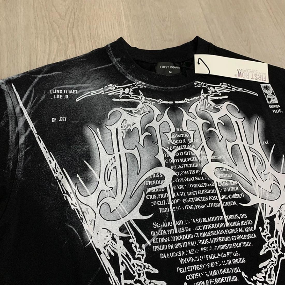 Casual FIRST ROW T-Shirts Washed Street Fashion American Style Hot Drill Letters Mens Womens High Quality Short Sleeves Tee Streetwear Trendy Graphic Tee Urban Fashion Cool Casual Look Unisex Stylish Summer Tee