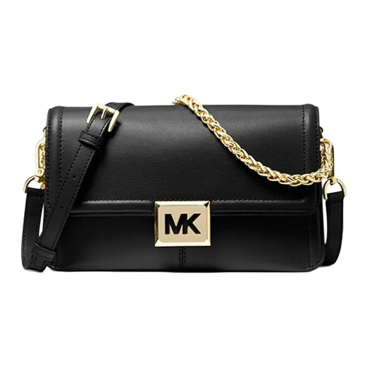 Michael Kors MK Sonia Chain-Link Top-Handle Crossbody Bag for Women, Minimalist Black Leather