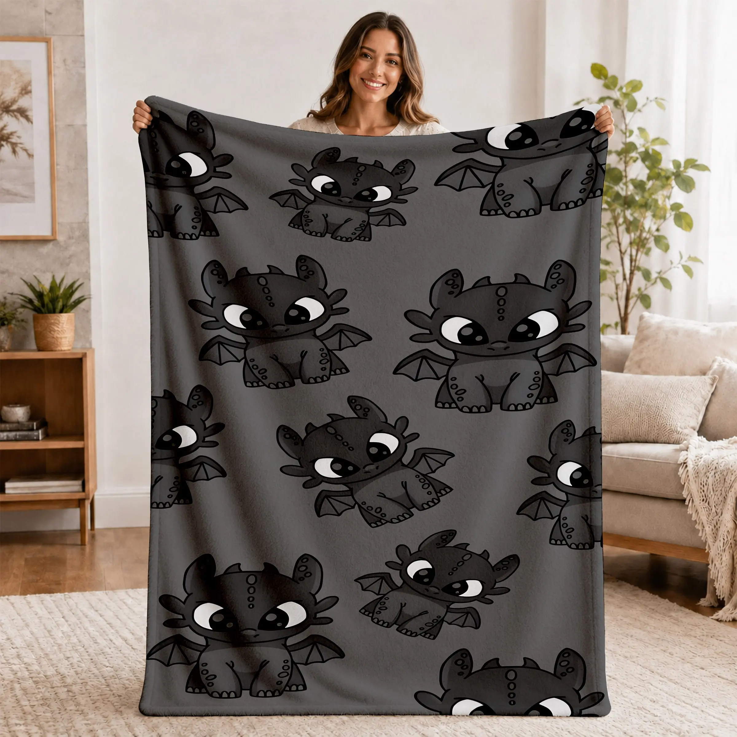 Toothless Dragon Repeating Graphic Fluffy Throw Blanket, Super Soft Microfiber Fleece, Bed Couch All Season, Cozy and Warm