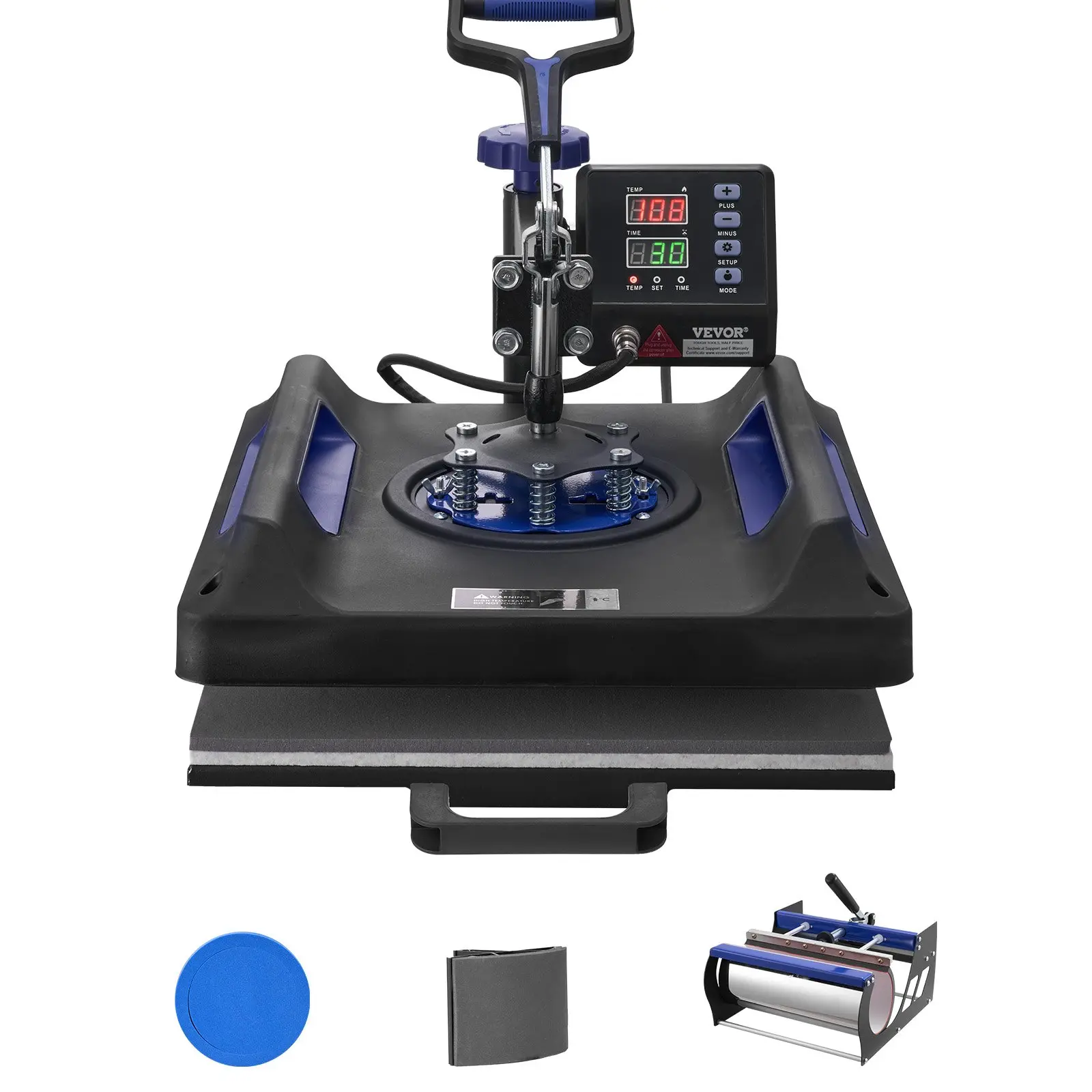 【DealsForYouDays】VEVOR Heat Press Machine, 15 x 15 inch, 5 in 1 Heat Transfer Machine with 30 oz Tumbler Press, 360° Swing Away Digital T-Shirt Pressing, Teflon Coating, for T-Shirts/Mugs/Hats/Plates, Black+Blue