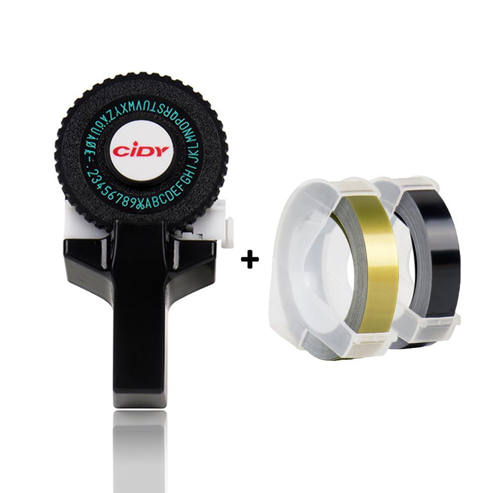 Mini Manual Printer C101 Label Embossing Tape Printer, Small Typewriter with 2 Rolls Ribbon, Handheld Stamping Machine for Notebooks, Portable