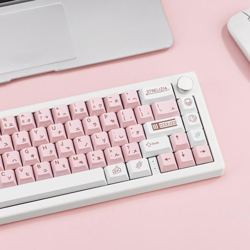 White and Pink Japanese PBT Keycaps - Cherry Profile, Dye Sublimation, Minimalist Custom Key Caps for Cherry MX Gateron Switches Mechanical Gaming Keyboard, 130 Keys