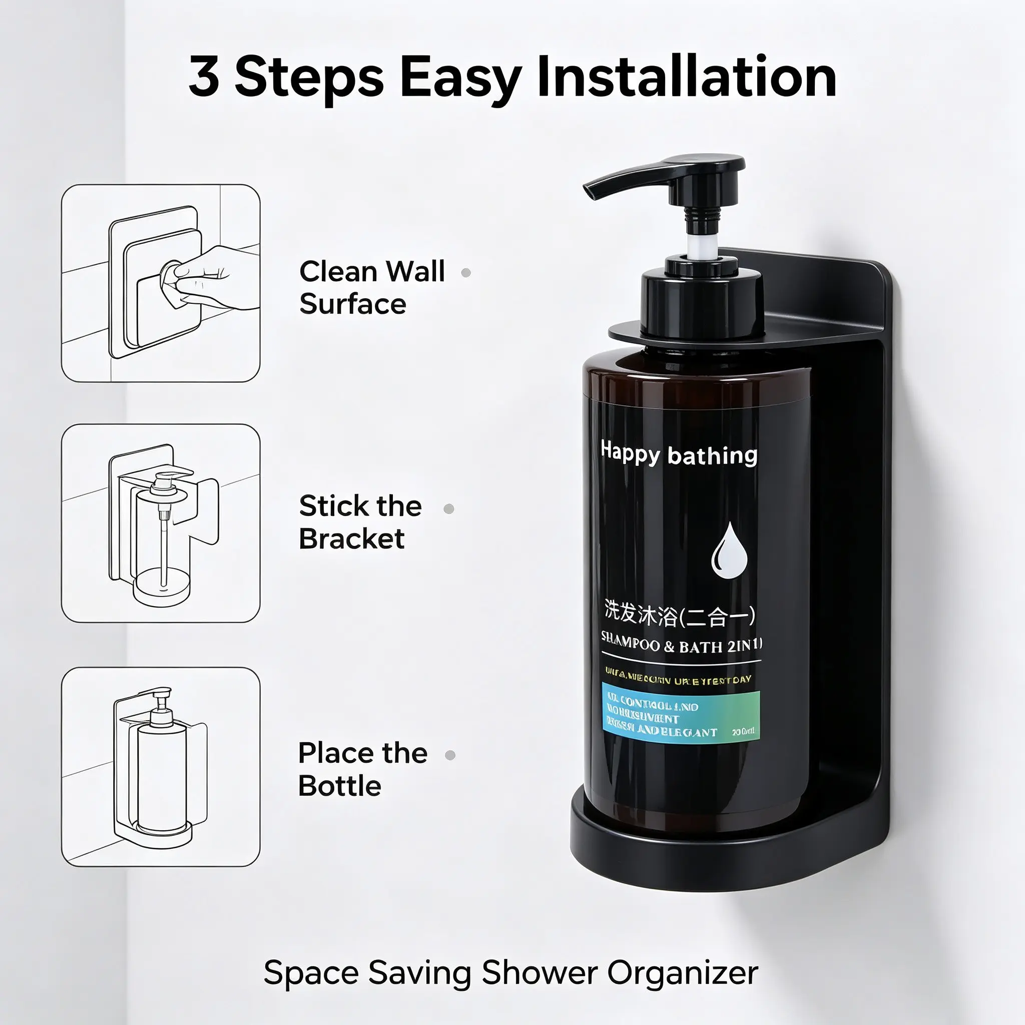 Wall-Mounted Soap Dispenser, No-Drill Design, 300ML Single Head, Ideal for Hotel Bathroom Kitchen, Hand Wash Liquid Shower Gel Hair Care