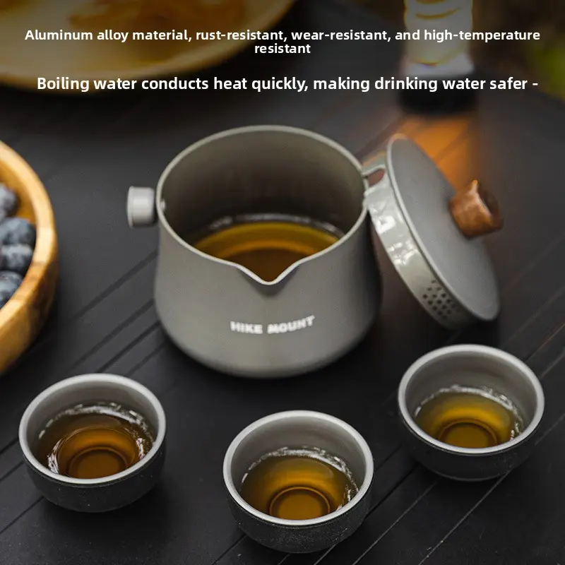 Outdoor travel  tea maker, one pot, three cups of aluminum alloy ultra-light tea set, tea cup set, camping tea equipment Smokeless Gas Fire Pit Heater