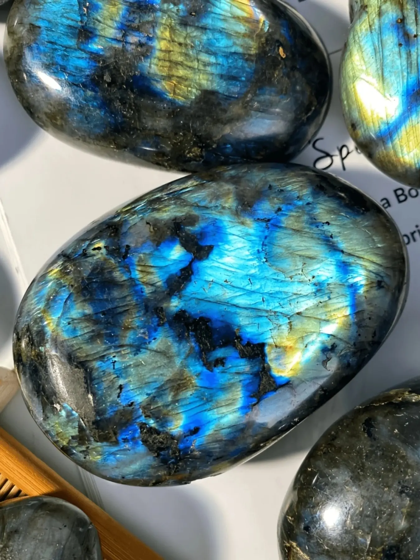 Tumbled Polished Natural Labradorite Stone, Large Palm Stones, Handcrafted Decorative Fillers, Bohemian Home Decor, Bedroom & Living Room