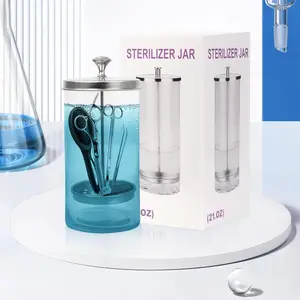 21OZ 750ML Glass Sterilizer Cleaning Jar with Removable Basket Sanitizing Container for Sterilizing Nail Tool Barber Supplies Hair Salon