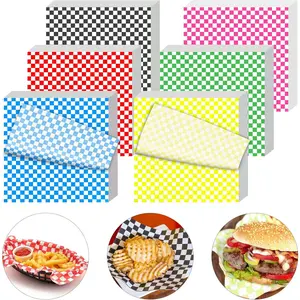 120Pcs Wax Paper Sheets for Food, 12x12 In Variety Pack Checkered Food Basket Liners, Grease Resistant Sandiwch Wrapping Paper, Festive Design Deli Sheets For Party, Fair and Outdoors