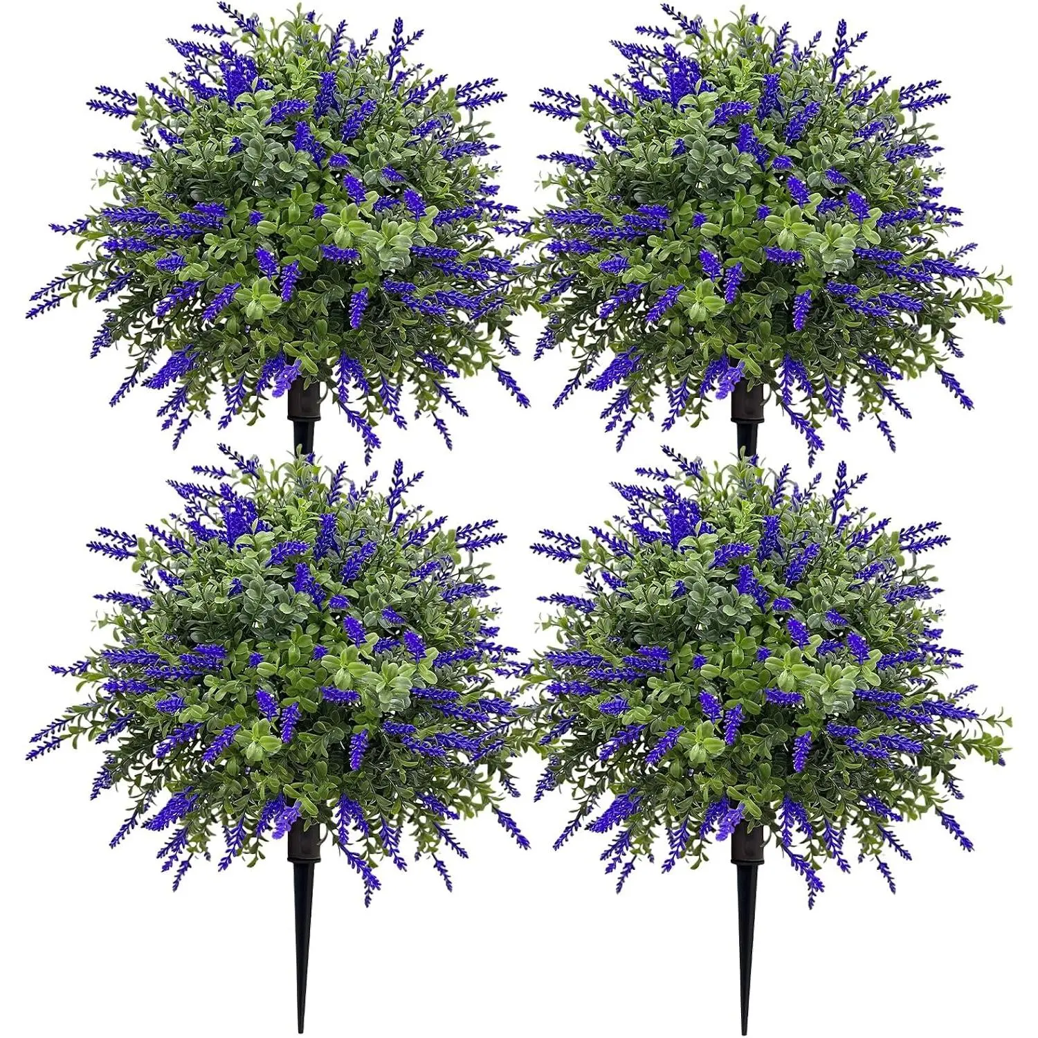 4-Pack UV-Resistant 24" Faux Lavender Bushes – Artificial Flower Plants with Ground Spikes, Realistic Purple & Green Shrubs for Porch, Patio, Garden & Planters