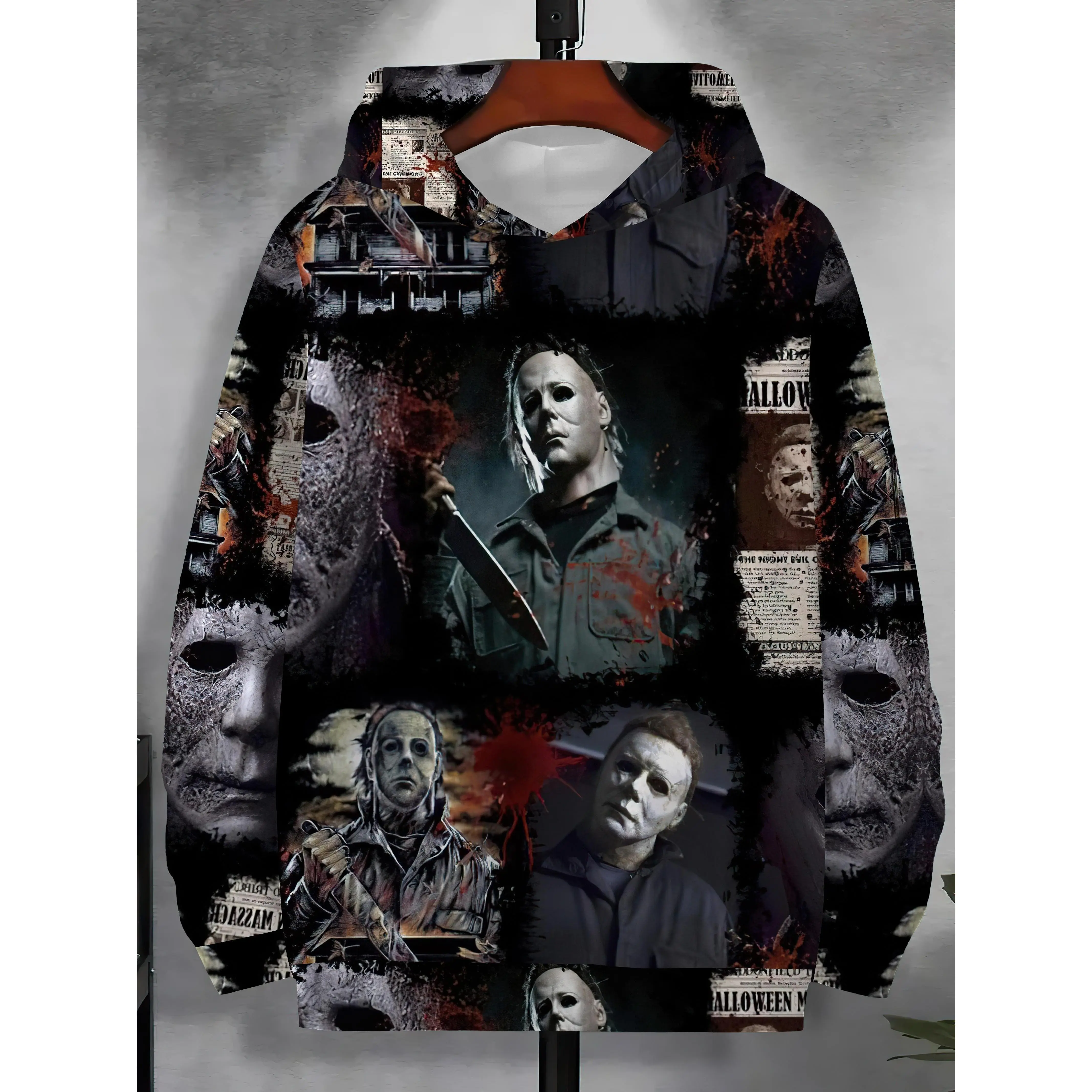 Halloween Horror Nights 3D Full Over Print Hoodie,Men'S Casual Hoodie, Printed with Graphic-Elastic Fabric, Autumn And Winter Regular Fit Long-Sleeve Pullover,Autumn And Winter Clothing