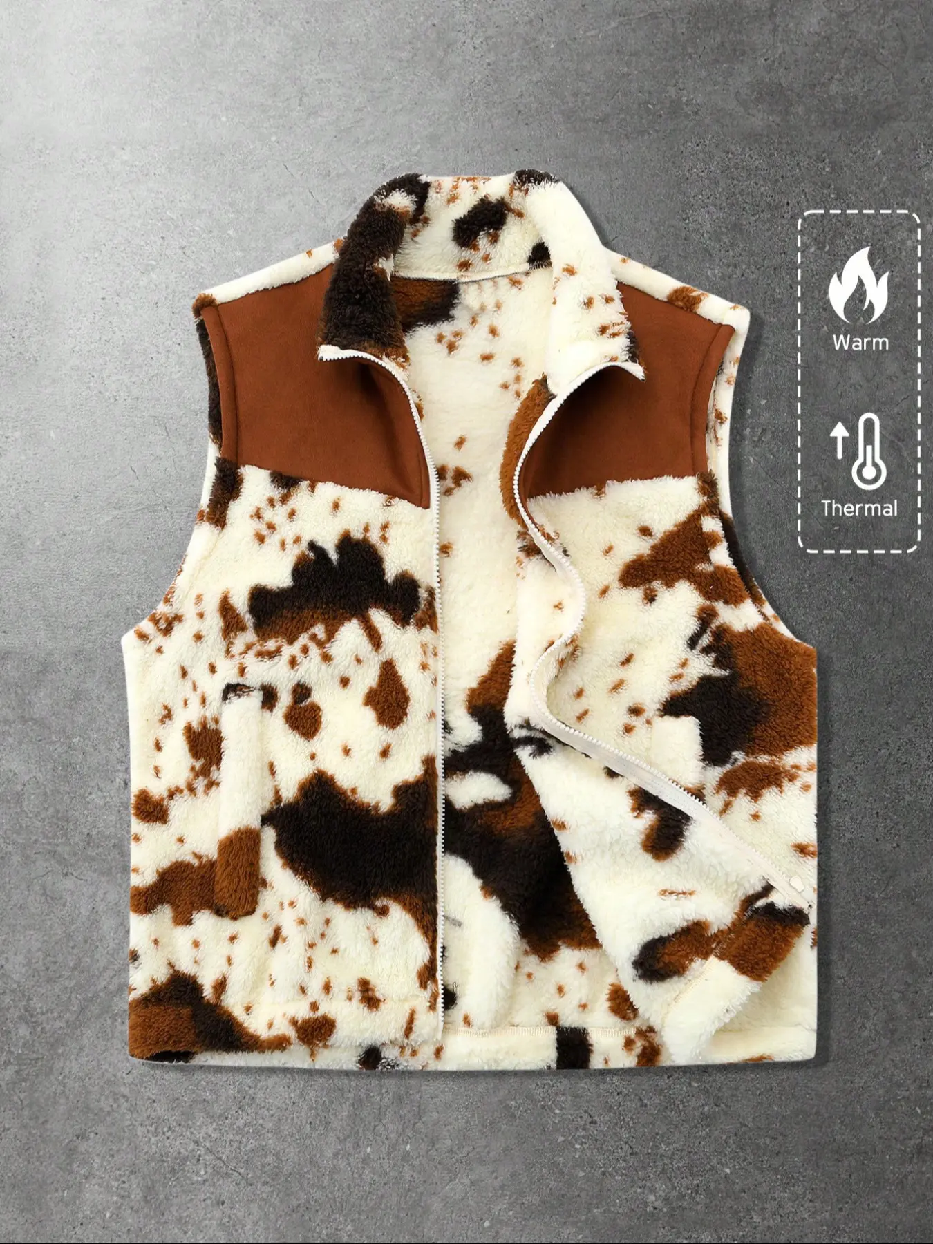 Men's Vest Sweater Fall Winter Daily Street Style American Cow Texture Patchwork Fleece Vest, Casual Fashion Outerwear