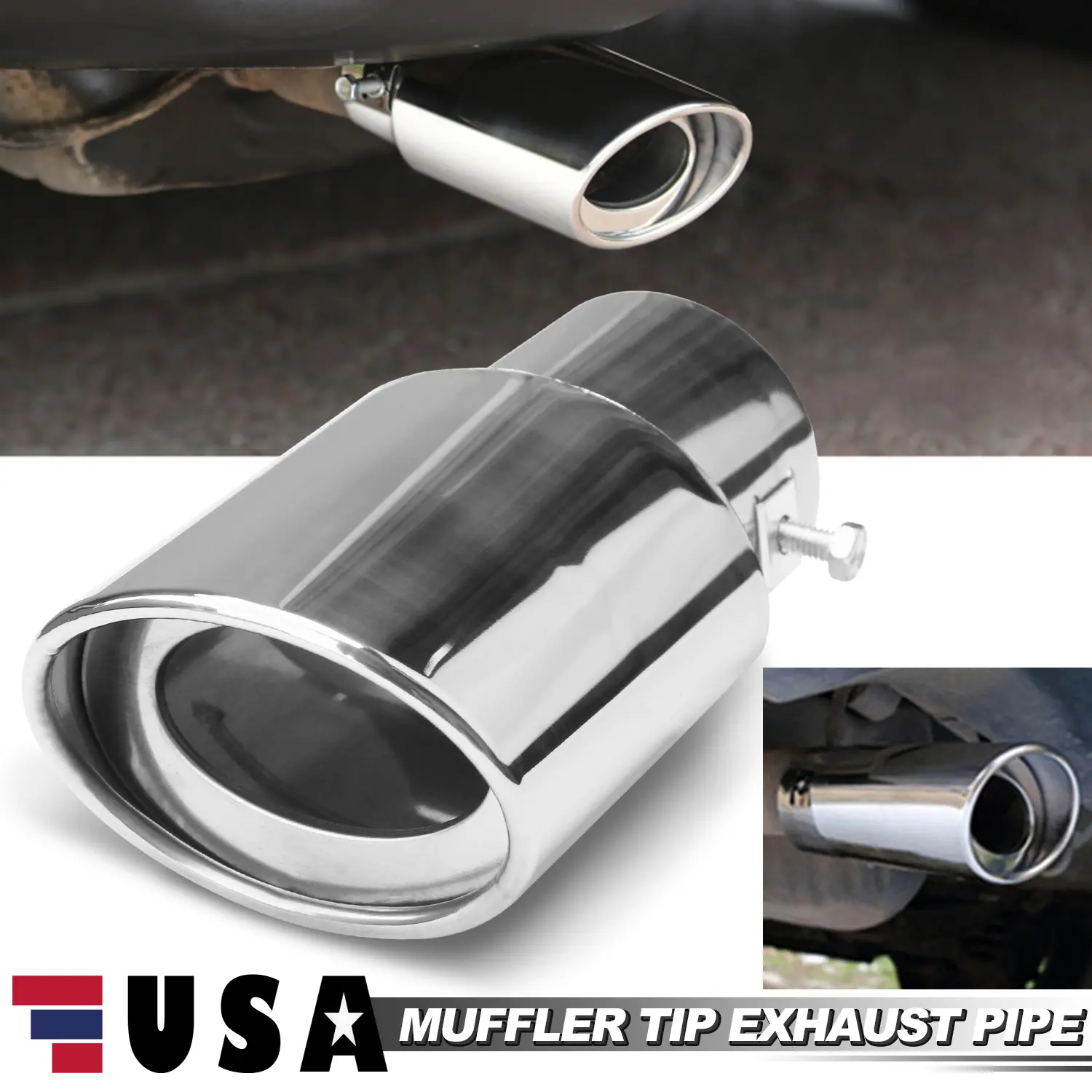 Polished Silver Stainless Steel Exhaust Muffler Tip Bolt On Design Universal Straight Car Tailpipe Trim Decorative Exhaust Tip Vehicle Exterior Accessories