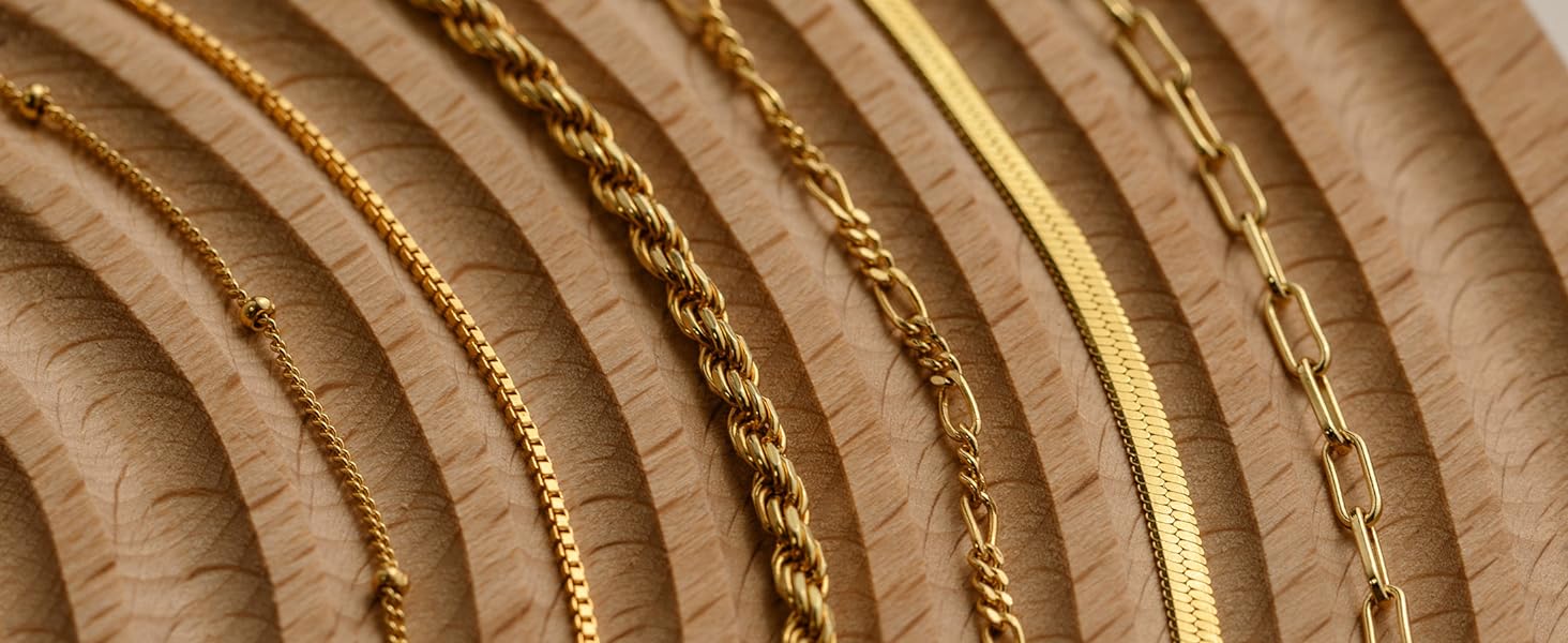 DB- Women's Bracelets - Waterproof, Stylish Jewelry Set.A gift bundle featuring a combination of slender, delicate, and stackable Cuban link and paperclip chain bracelets-the perfect stylish accessory gift for the Christmas season.-DB