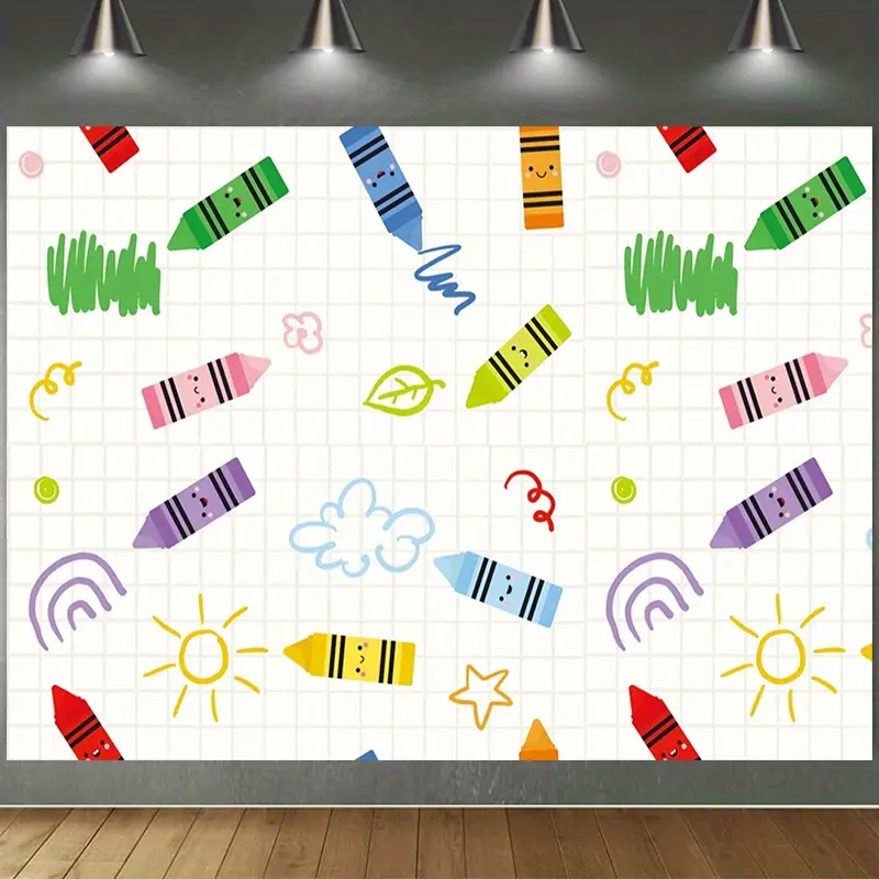 Crayon Art Polyester Tapestry - Lightweight Home Decor Wall Hanging, Back to School Classroom Banner for Kindergarten Photography, Wedding Gift Decoration
