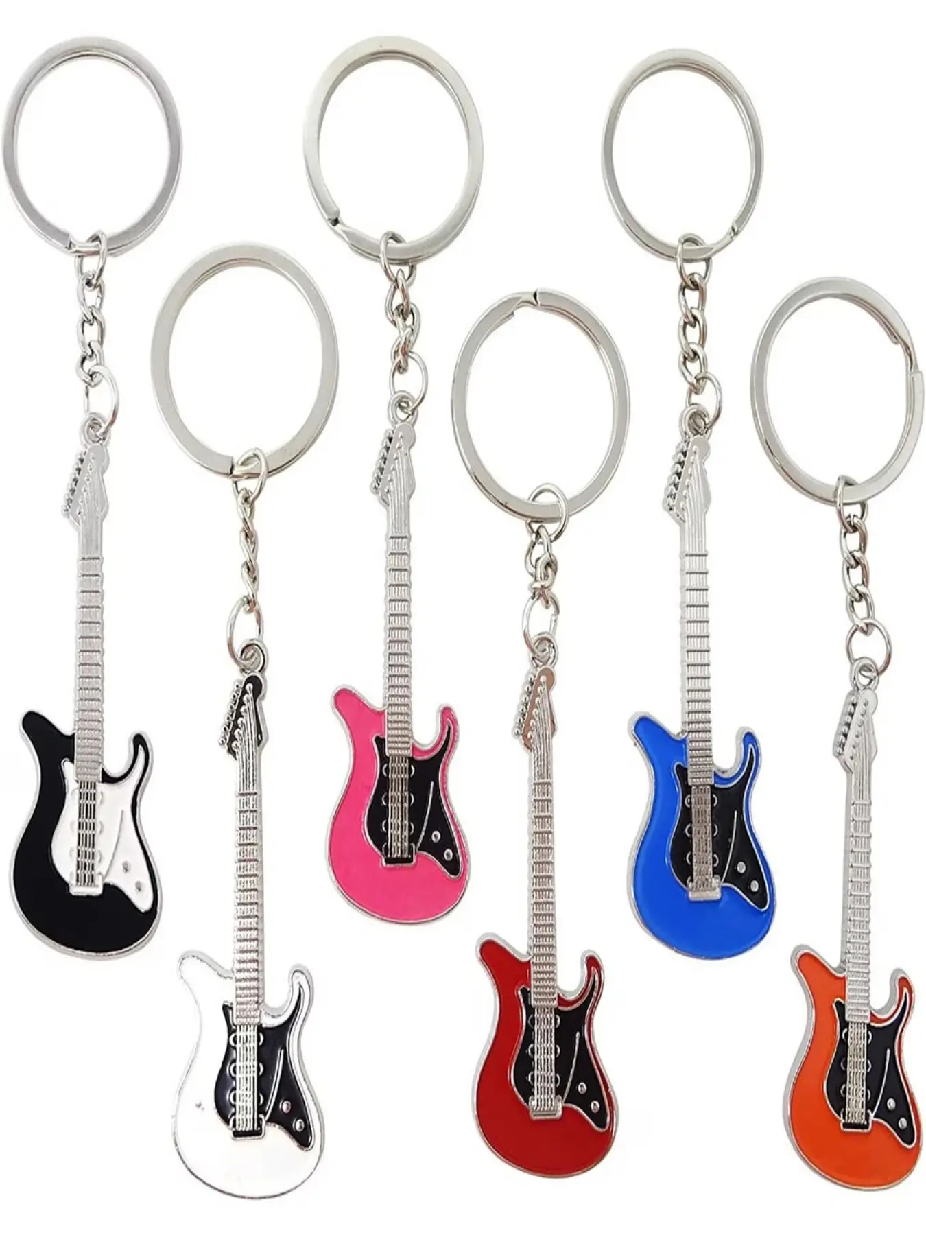 6-Piece Mixed Alloy Guitar Keychain, Adorable Bass & Electric Guitar Key Ring, Instrument Keychain for Music Lovers, Cool and Stylish Style
