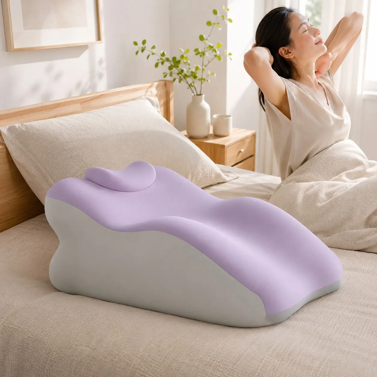 Couple Shared Home Relaxing Lumbar Pillow with Small Cushion, Multi-Scene Support Pad, Washable, Durable, Comfortable, Dxz-06