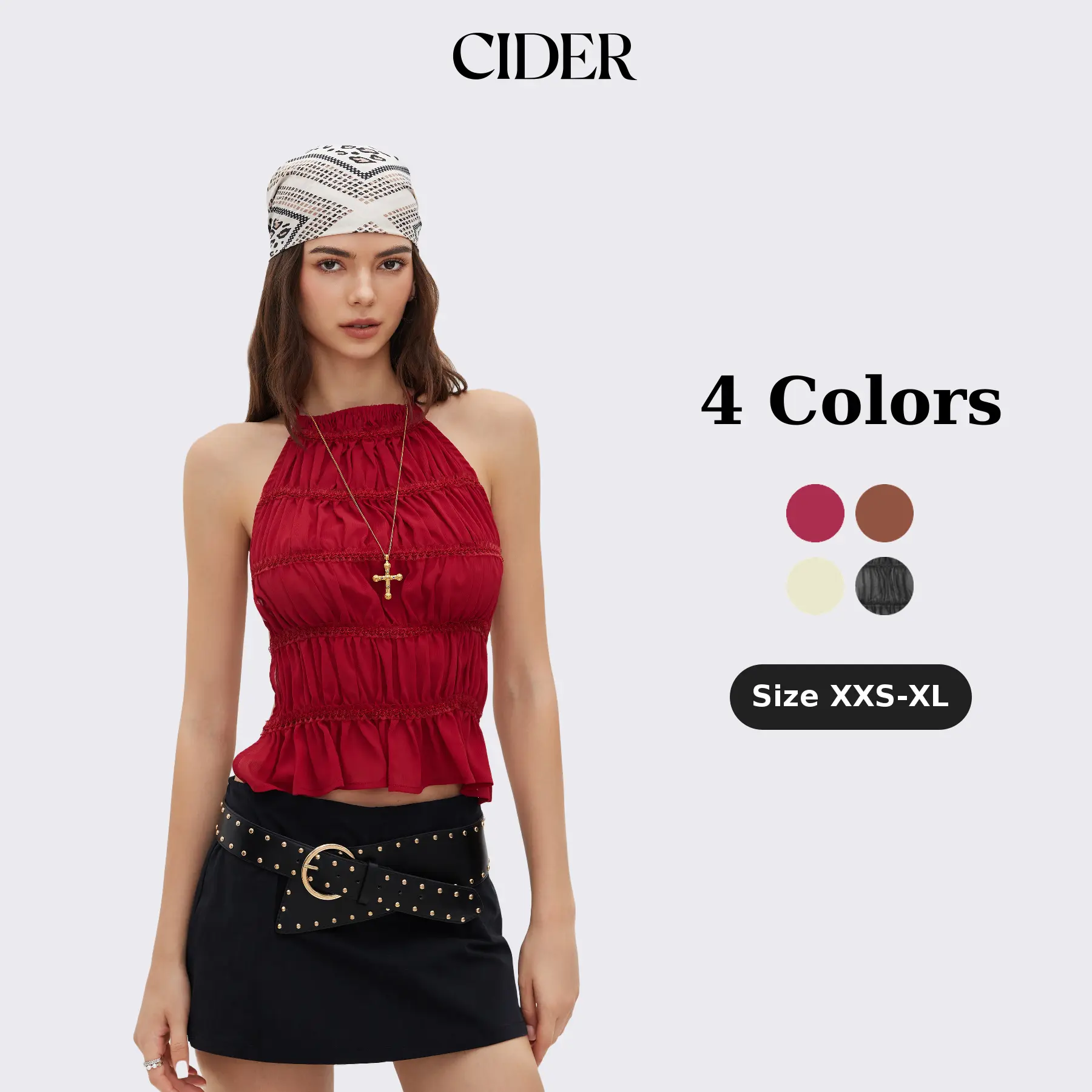 Cider Chiffon Halter Neckline Knotted Ruched Backless Top SummerWins SummerFinds
