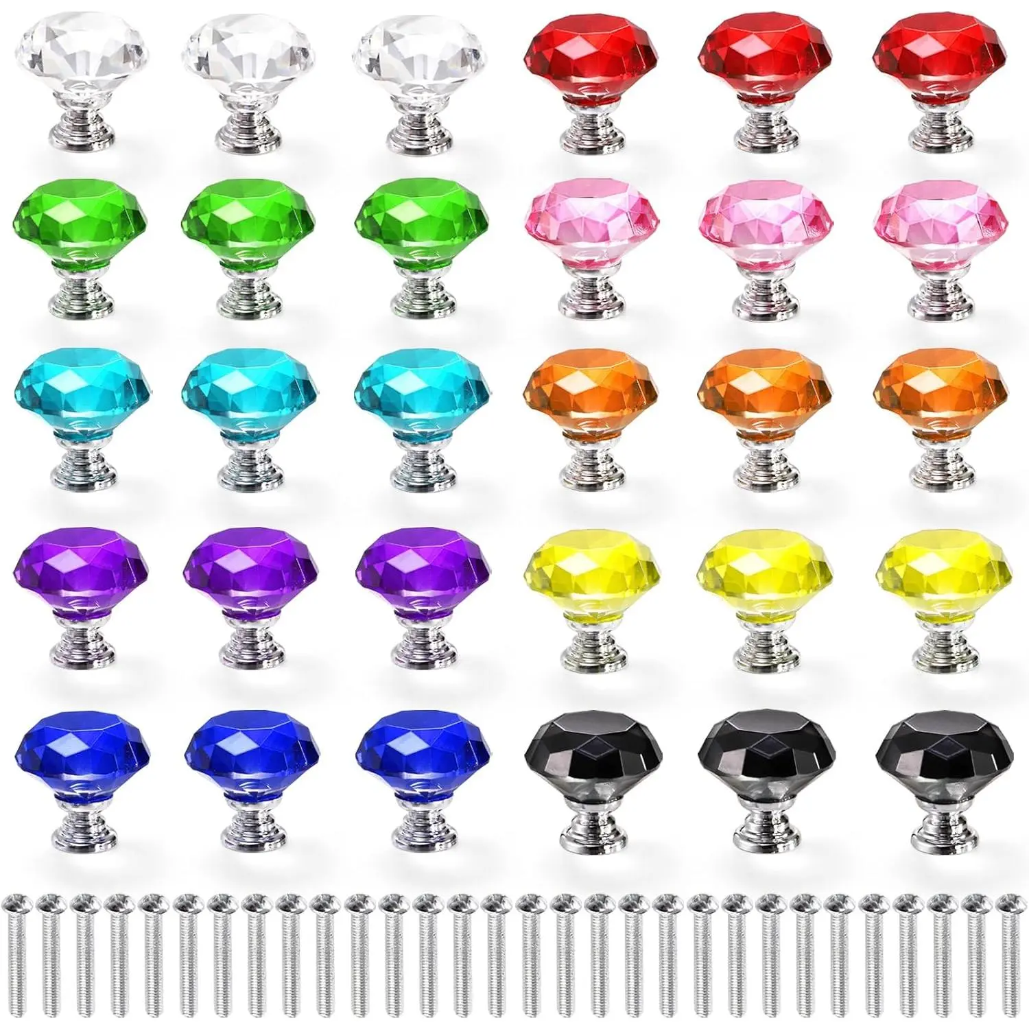 30 Pack Colorful  Cabinet Knobs, 30mm Glass Dresser Knob Drawer Knobs  Shape Drawer Pulls Knob with Screw for Kitchen  Wardrobe Cupboard