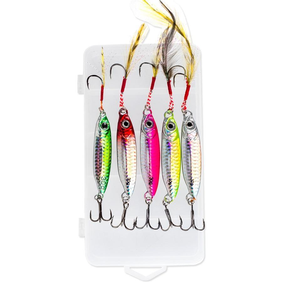 Artificial Fishing Lure Kit, 5 Counts/set Metal Jig with Treble Hook, Slow Jigging Lure for Fishing, Saltwater Artificial Bait for Fishing
