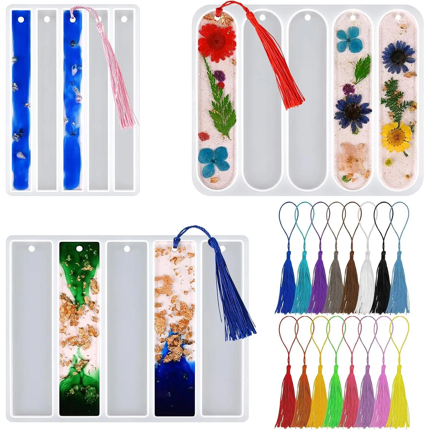  Bookmarks  Mold, Shiny Bookmark  Molds with Tassels, Set of 3 Rectangle Bookmarks Mold for  Casting Crafts