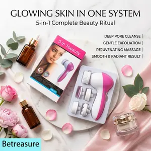 Betreasure portable five in one multifunctional facial cleanser with 5 rotating massage heads, powerful cleaning and gentle massage, battery powered (excluding battery), used for exfoliating and skincare facial rotating cleaning tool
