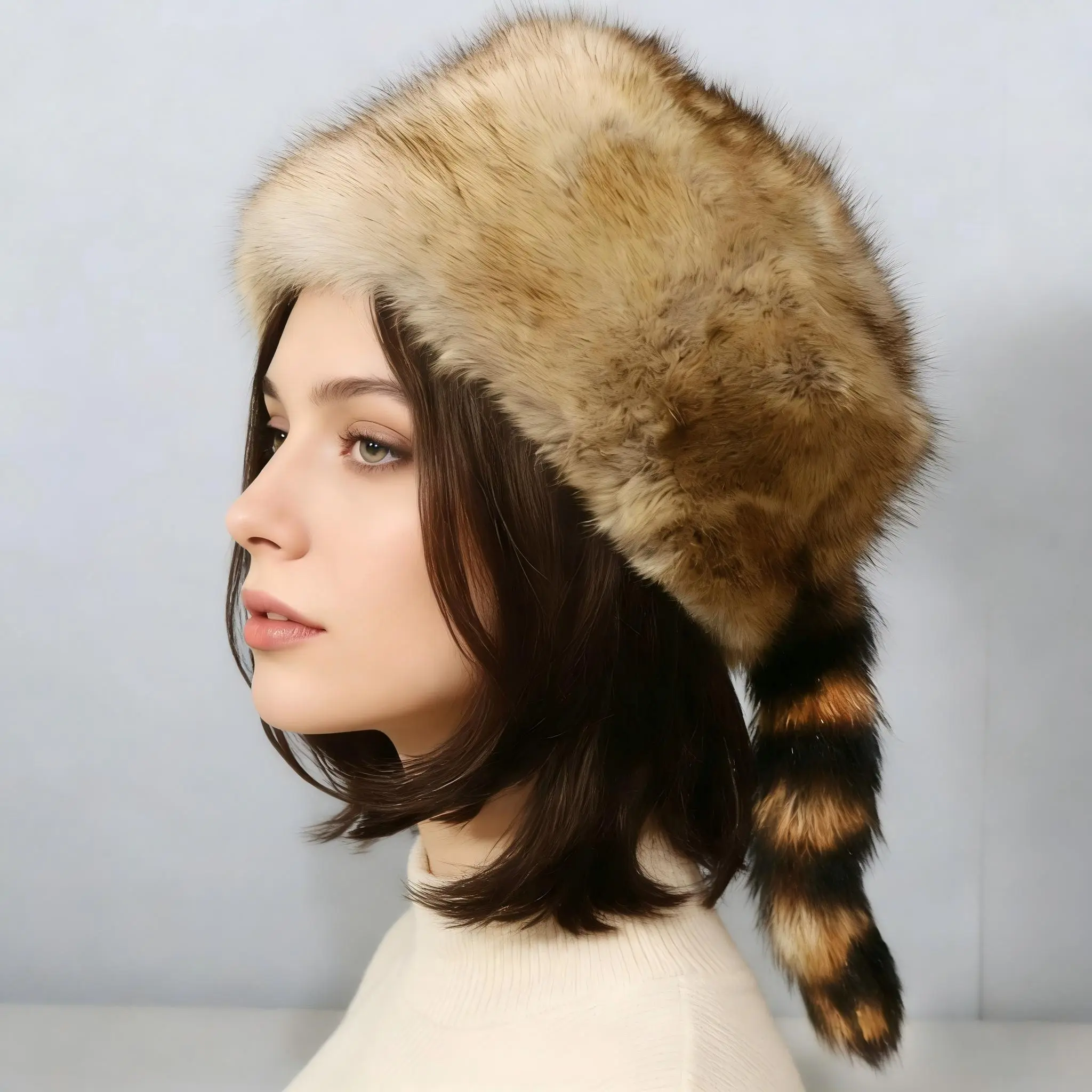 Trendy Daily Women’s Winter Hat, Faux Fur Russian Round Top Style, New Ear-Warming Tail Design, Practical Accessory for Outdoor Errands