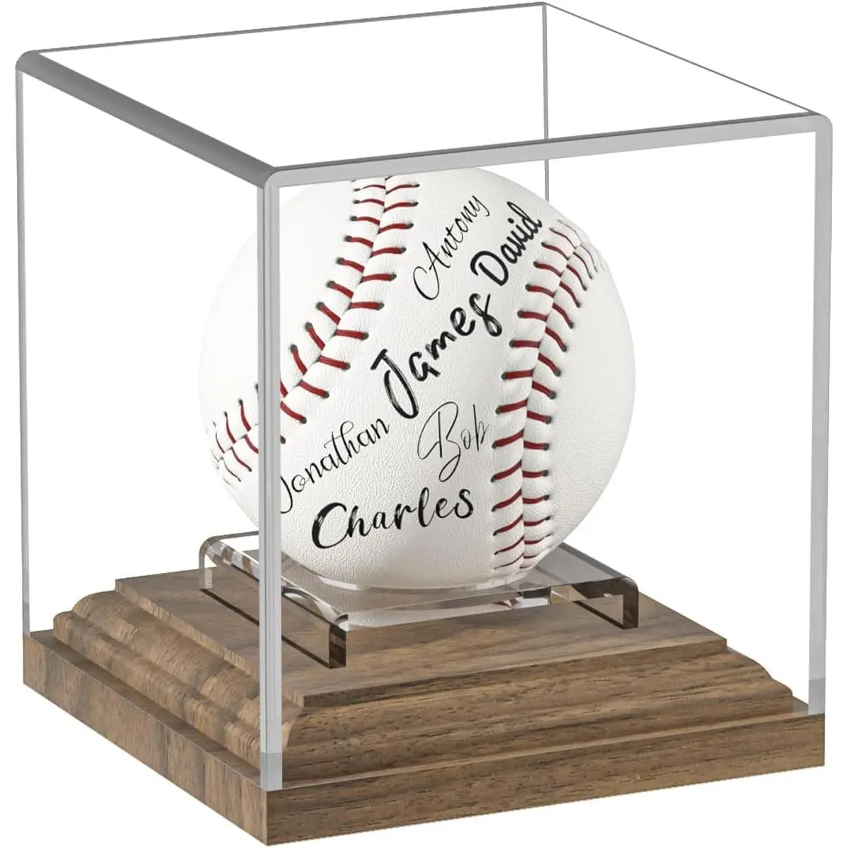 Baseball Display Case with Walnut Wood Base and Clear Acrylic Cube - Memorabilia Showcase for Official Size Baseballs, Autograph Ball Protector Stand for CollectiblesGift