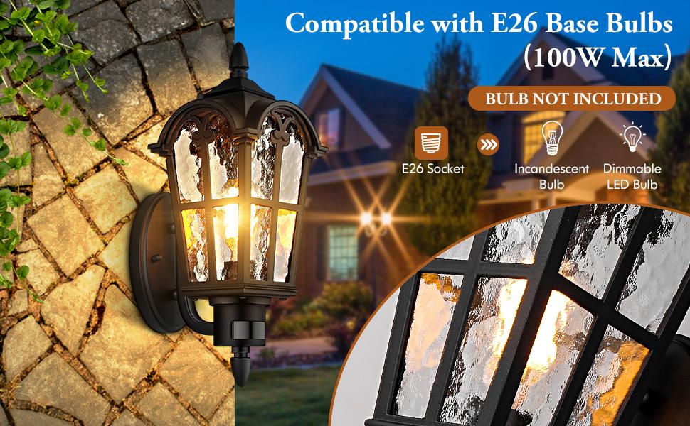 2-Pack Motion Sensor Outdoor Wall Lights, Dusk to Dawn Porch Lights Wall Mount, Waterproof Exterior Light Fixtures Sconces Lighting, Black Wall Lanterns Outside Lights for House Garage Front Door