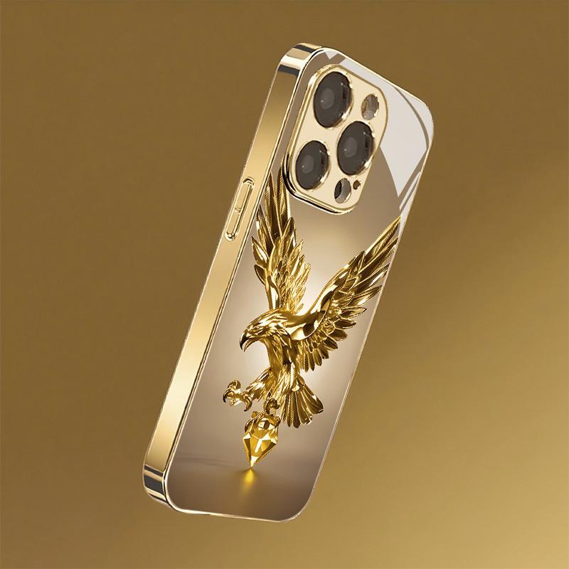 Versatile and stylish gold phone case with a golden eagle pattern, suitable for iPhone 17, 16, 15, 14, 13, 12, 11 Plus Pro Max