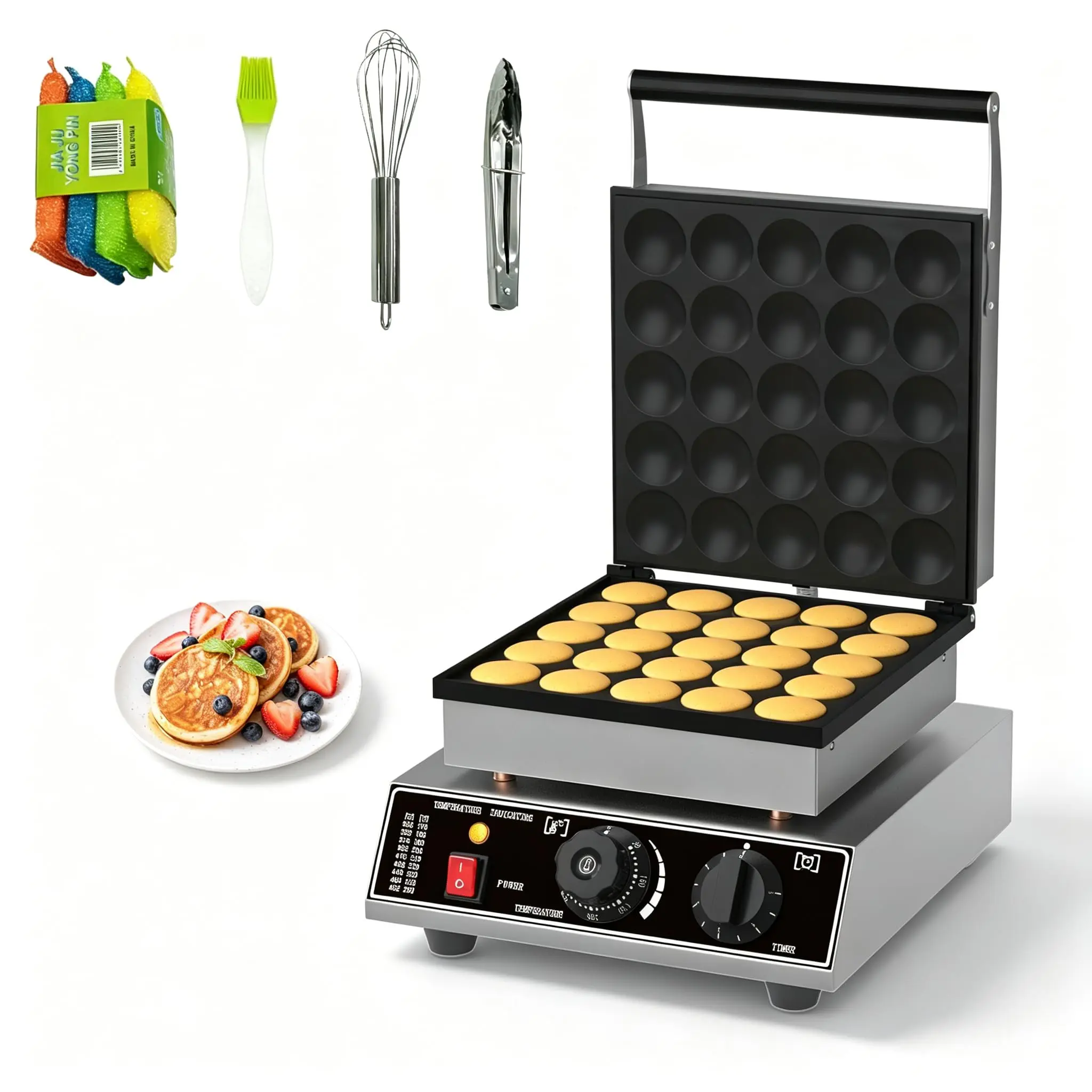 Garvee 1750W Mini Dutch Pancake Maker - Stainless Steel Body, Nonstick Poffertjes Grill, Precise Time & Temperature Control, Even Heating 1750w Power Pancakes Cooker for Home, Restaurant Use