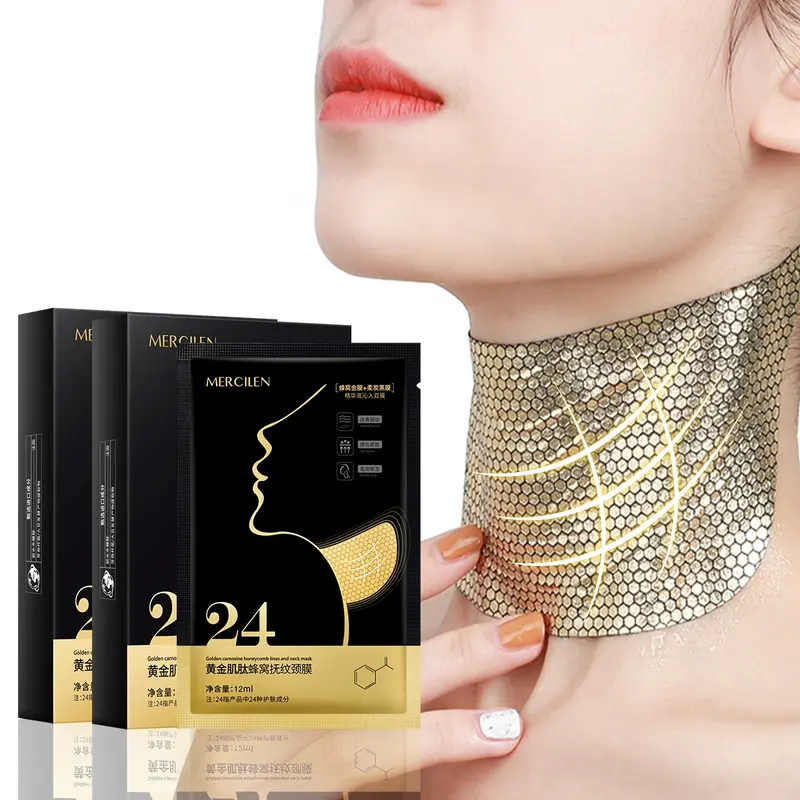 Gold Peptide Neck Mask 5 Sheets * 2 Boxes, Neck Care Duo, Body Care, Beauty Products, Moisturizing & Firming, Moisture, Hydrating, Lightweight Formula Non-Greasy, Easy Absorption, Daily Neck Care Essential