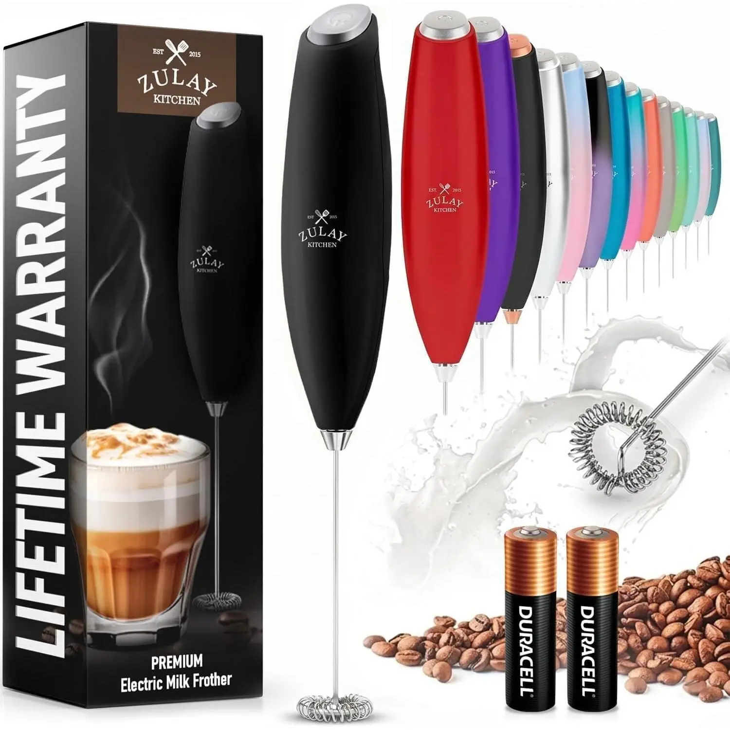 Milk Frother Handheld Electric Whisk – Frother Wand, Durable Drink Mixer, Coffee Frother, Hand Blender, Frother for Protein Powder, Matcha & More - Black