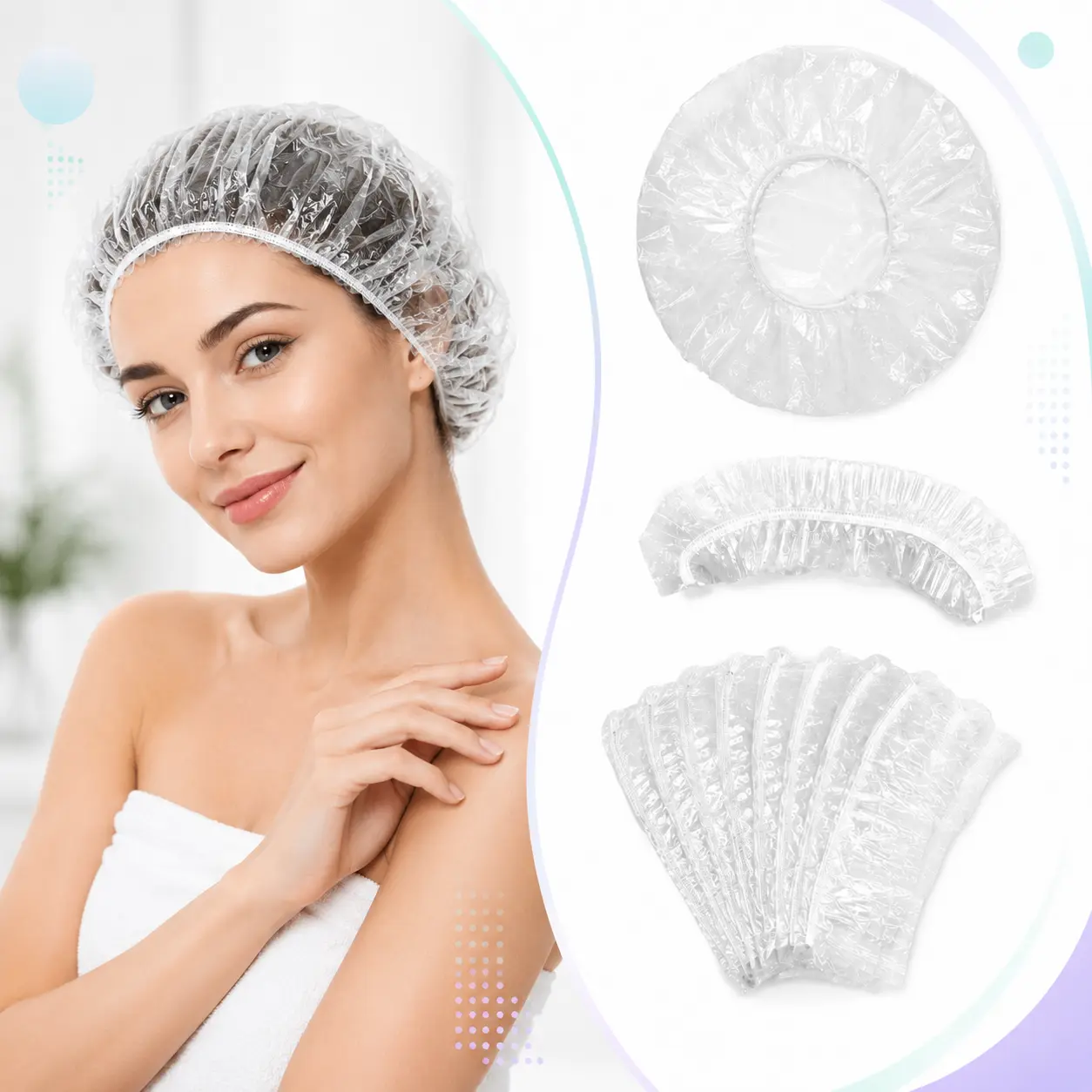 100PCS Disposable Shower Caps, Clear Plastic Waterproof Hair Covers, Elastic Bath Caps for Travel, Spa, Hotel & Home Use