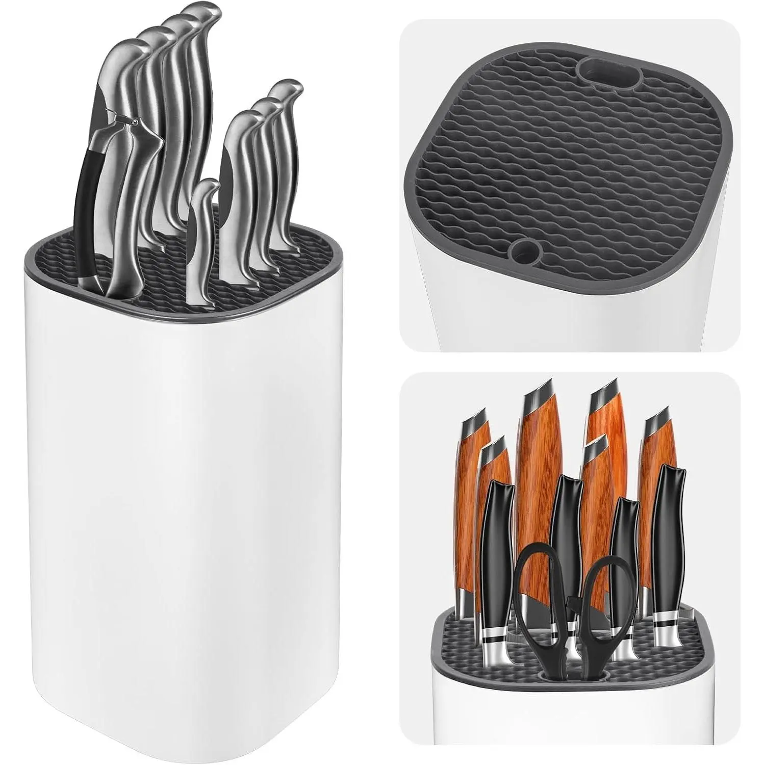 Fohil Knife Block without Knives, Universal Knife Block, Detachable Knife Holder, Space Saver Knife Storage Holder with Scissors Slot, Sharpening Bar Slot, Kitchen Knife Holder White
