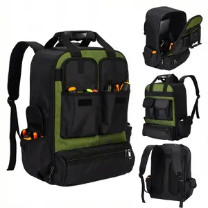 Garvee Heavy Duty Tool Backpack Organizer – 18" Waterproof Tool Bag with Molded Hard Base, Multiple Pockets, Laptop Compartment, Shoulder Straps – Ideal for Electricians, Mechanics, HVAC Techs, Contractors – Black and Green