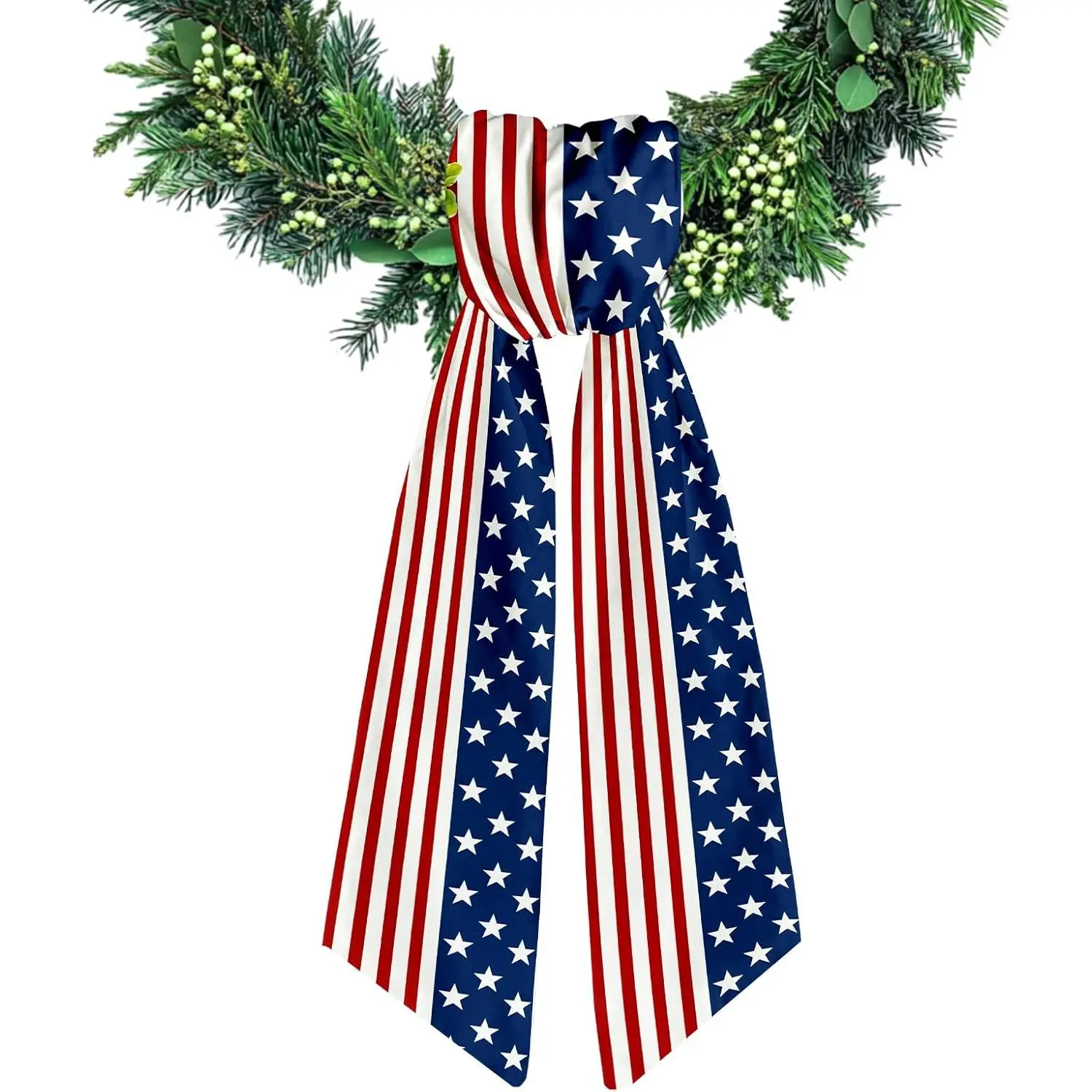 Patriotic Wreath Sash for Front Door Red White Stripe Wreaths Satin Sash Star Garland Ribbon Accessories for Wreath Yard Doorway Indoor Outdoor Bow Bridal Shower Home Decor,5.1 x 54.3