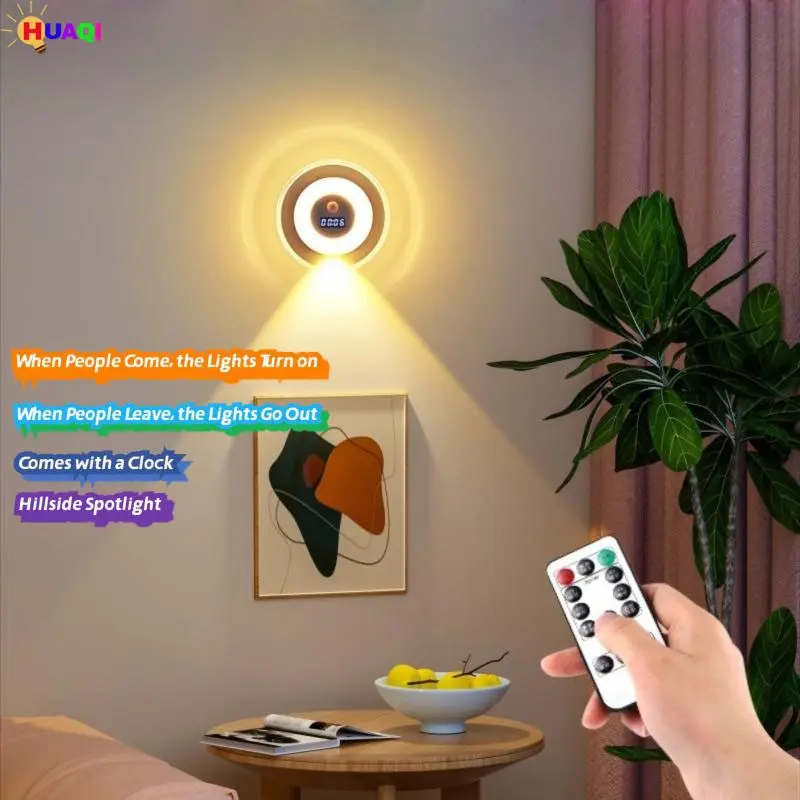 Human Motion Sensing Wall Lamp, Remote Control LED Spotlight, USB Rechargeable Three Color Changing, Bedroom Bedside Hallway Ambiance Night Light
