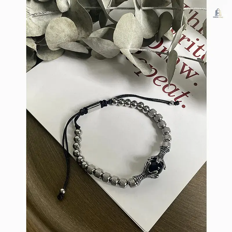 Claw Steel Bead Bracelet, High Texture Statement Jewelry with Adjustable Drawstring for Minimalist Outfits, Casual Wear, Unisex, Flexible String, Daily Wear, Solid Steel, Structured Beads, Fashion, Resists Fading And Deformation