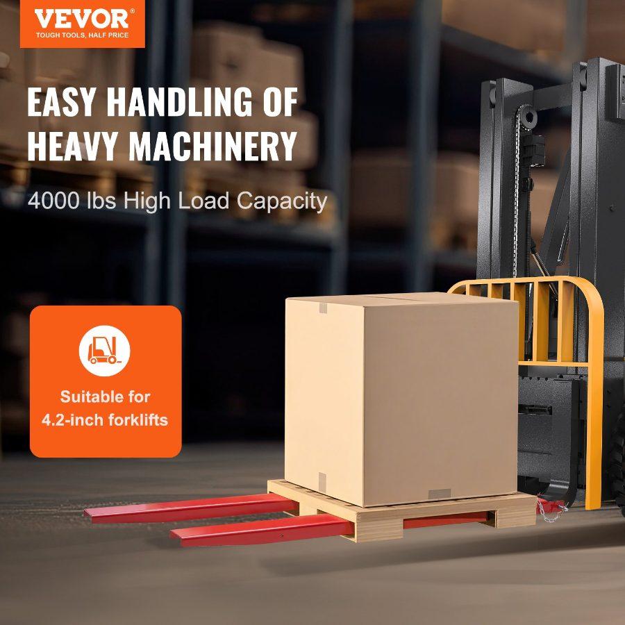 VEVOR Pallet Fork Extensions, 82 Length 4.5 Width, Heavy Duty Carbon Steel Fork Extensions for Forklifts, 1 Pair Forklift Extensions with Pins, Forklift Fork Attachments for Forklift Truck, Red