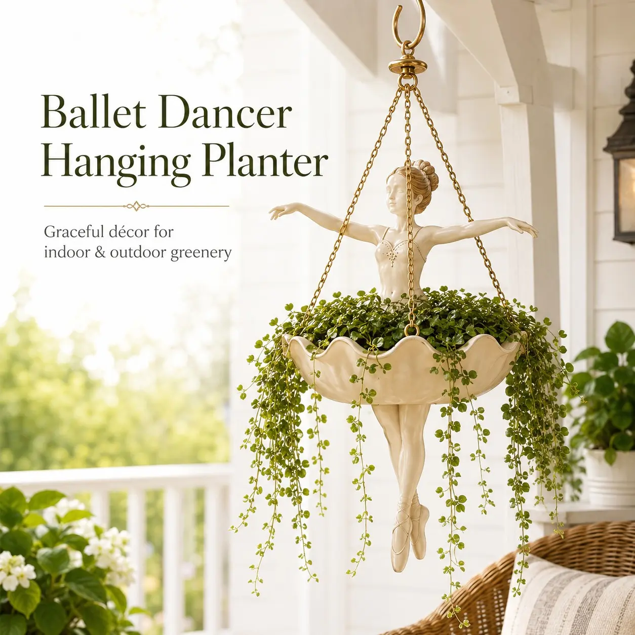 Ballet Dancer Resin Hanging Planter, Creative Indoor Outdoor Decor, Succulent Basket, European Vintage Style, Gift for Gardening Lovers