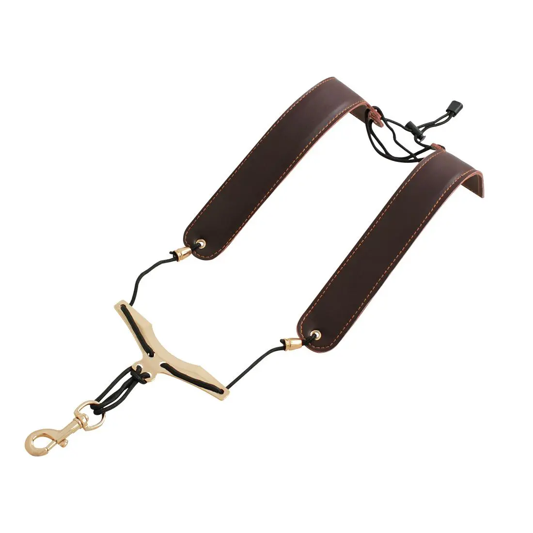 Foldable Leather Double‑Shoulder Saxophone Strap  Coffee Color Wide padded shoulder pads safe to hold alto / tenor saxophone