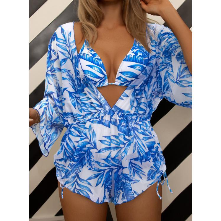 Women's Sexy Loose Mesh Three-Piece Bikini Split Swimsuit shoulder