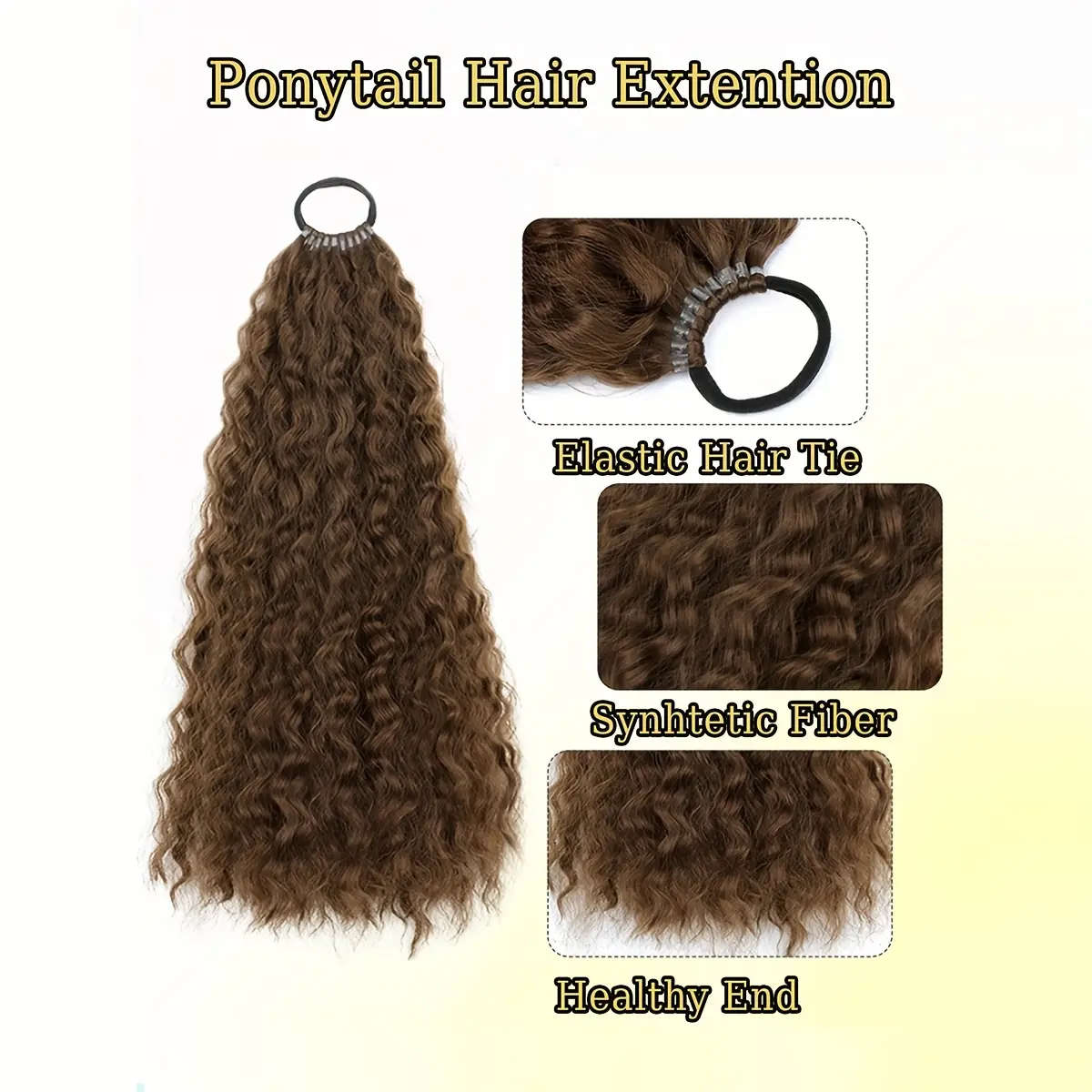 18inch Kinky Curly Long Braided Hair Extensions, Women's Voluminous Hair Extensions, with Elastic Band, Securely Fixed, Suitable for Daily Use, Increases Hair Volume, Available in Various Colors