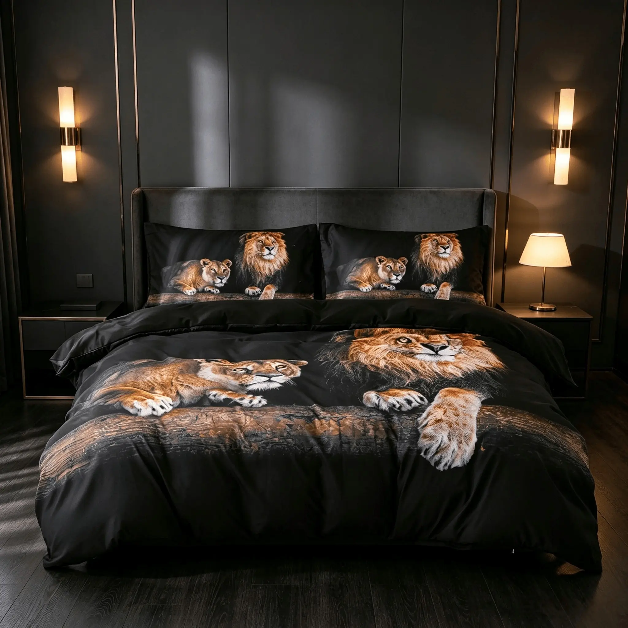 3 Pieces Lion Pattern Bedding Set for Home & Dorm, 1 Duvet Cover + 2 Pillowcases, Duvet Insert & Pillow Inserts Not Included, HD Printed Soft Bed Linen, Cozy Sleep Essentials
