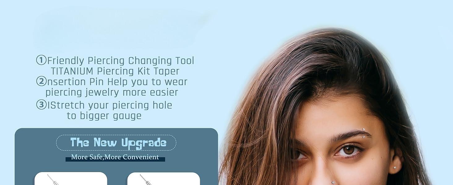 MILACOLATO 14G/16G/18G/20G Piercing Taper Insertion Tool ASTM F136 Titanium Piercing Threader Tool for Threaded Push In Threadless Labret Tragus Helix Conch Piercing Jewelry Cartilage Earring Lip Nose Studs Piercing Changing Stretching Kit Assistant Tool