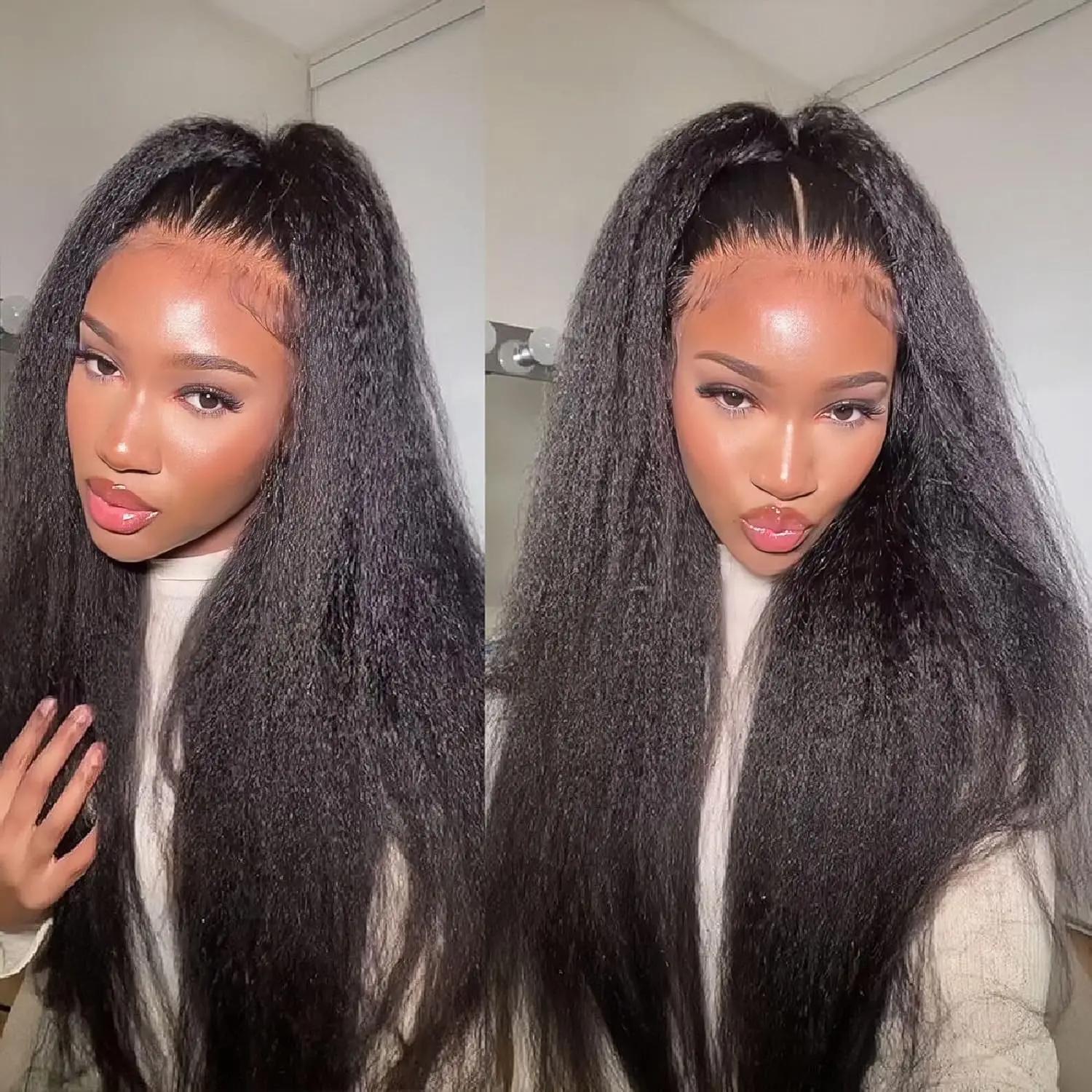 [Ready to Wear Half Wig] Human Natural Hair Kinky Straight Invisible Hairline Glueless Install 3 IN 1 Seamless Flip Over Half Up and Down Wig Beginner Friendly Wigs for Women With Drawstring