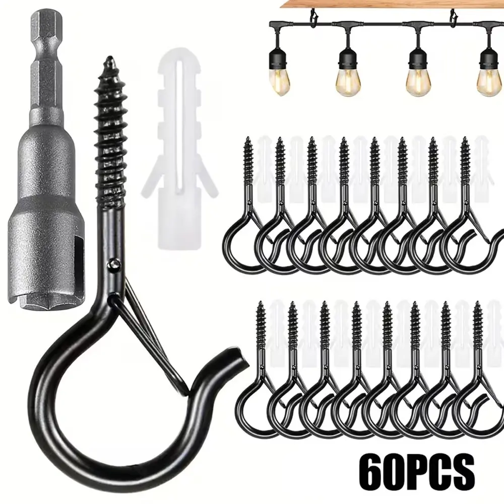 Iron Ceiling Hook with Safety Clip, Rural Metal Wall Mount Hanger, Ideal for Outdoor Lights, Lanterns, Christmas Decorations