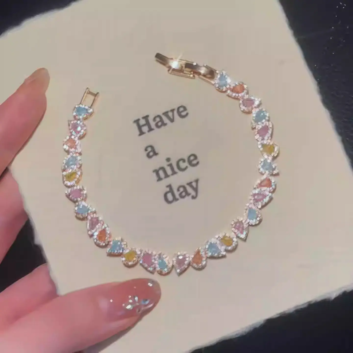 Women's Light Luxury Sparkling Waterdrop Rhinestone Bangle Bracelet - Trendy Jewelry with Dopamine Bright Color Design, Fashionable Style for Ladies' Daily Wear (Bracelets Jewelry)