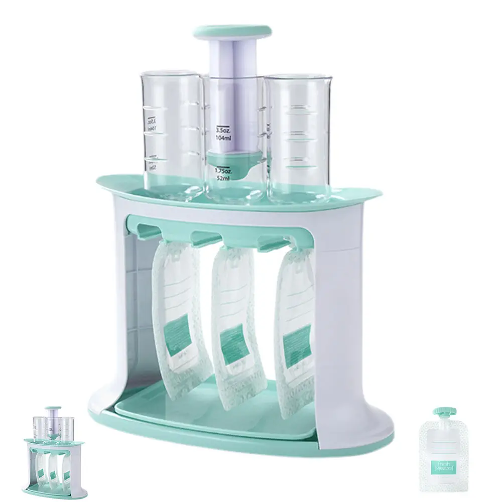 3-in-1 Sturdy Lightweight Kitchen Food Prep Squeeze Station Set with Reusable Storage Pouches - Manual Puree Filling Tool for Homemade Fruit Purees, Sauces, Mess-Free Batch Prep & On-the-Go Snacks, Dispenser
