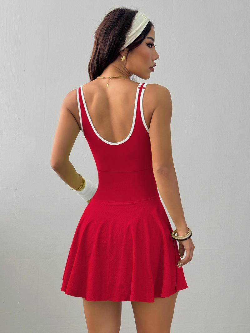 Women's Sporty Sleeveless Tennis Athletic Dress, Built-In Shorts & Bra, Twisted Cut Design, Ideal for Gym, Yoga, Casual, Solid