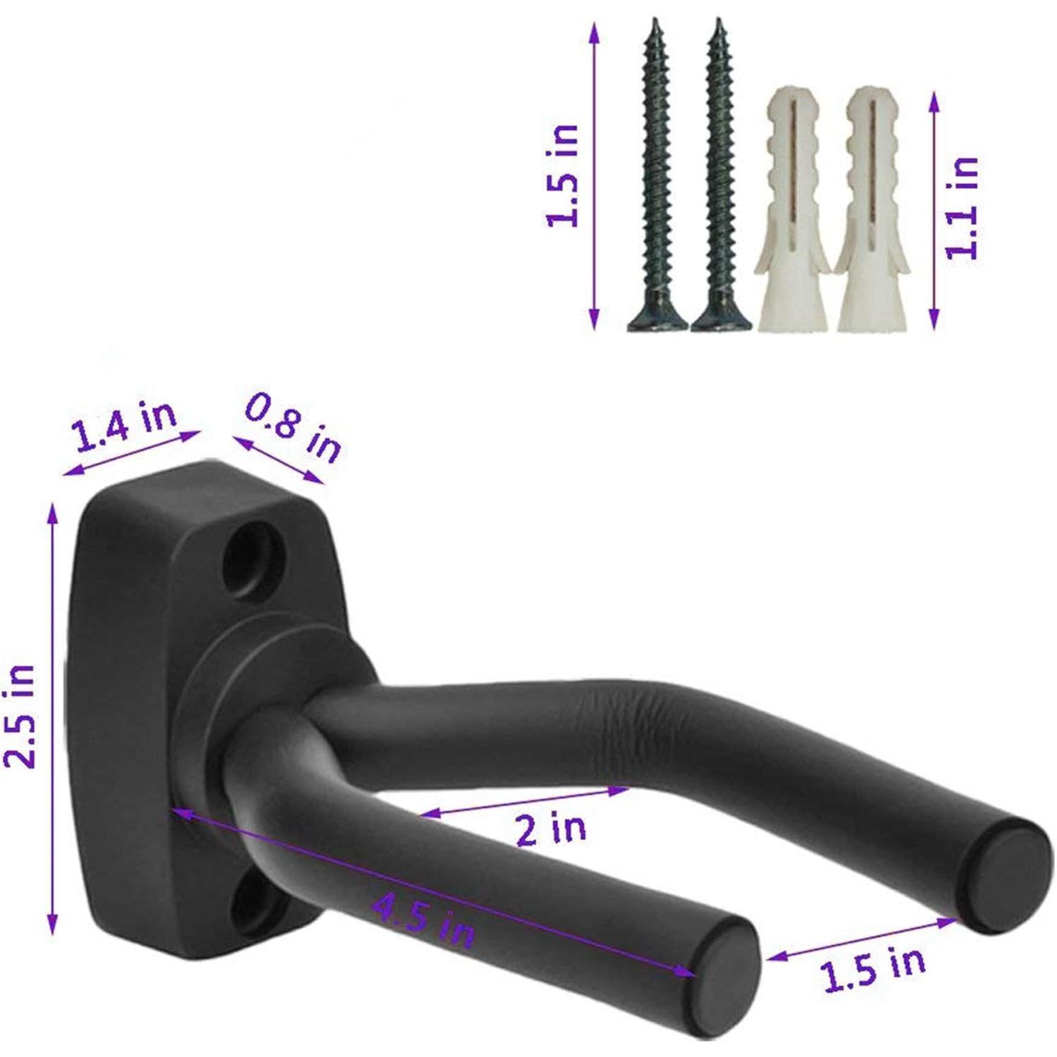 Guitar Wall Mount Hanger 2 Pack, Guitar Hanger Wall Hook Holder Stand Display Black with Screws - Easy to Install - Fits  Size Guitars, Bass, Mandolin, Banjo, Ukulele